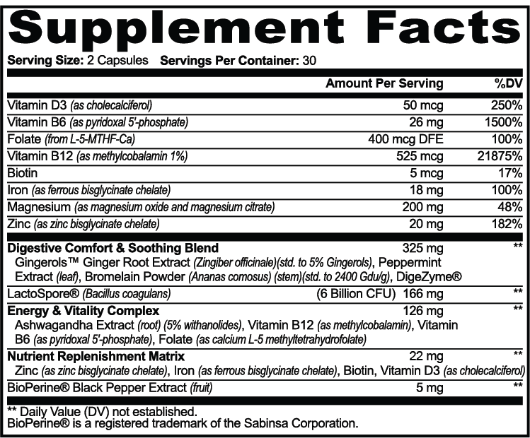 Digestive & Nutrient Dietary Supplement, 60 Capsules